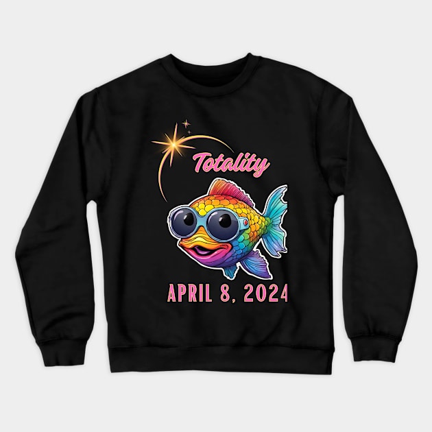 Totality April 8, 2024 Cute Solar Eclipse Fish Crewneck Sweatshirt by Little Duck Designs